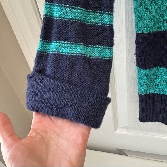 Ricki’s Striped Blue Teal Sweater Lightweight Cotton Open Weave Size Small - Picture 6 of 14